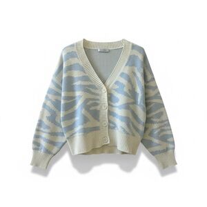 H&M Divided Blue & White Zebra Print Cropped Cardigan – Size M